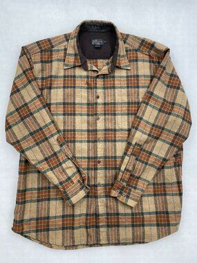 Pendleton Lodge Shirt Ranger Plaid Virgin Wool Flannel Brown Tones Men's 2XL